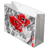 Met de hand getrokken rode papies bloemen bloemen groot cadeauzakje (Voorkant Gekanteld)