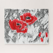 Met de hand getrokken rode papies bloemen bloemen legpuzzel (Horizontaal)