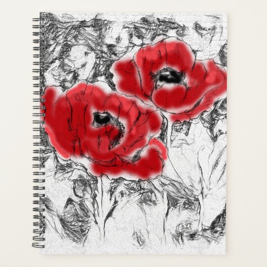 Met de hand getrokken rode papies bloemen bloemen planner (Voorkant)