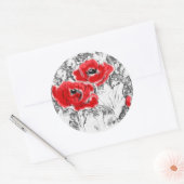 Met de hand getrokken rode papies bloemen bloemen ronde sticker (Envelop)