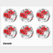 Met de hand getrokken rode papies bloemen bloemen ronde sticker (Vel)