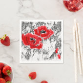 Met de hand getrokken rode papies bloemen bloemen servet (Insitu)