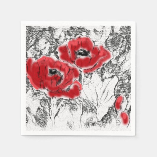 Met de hand getrokken rode papies bloemen bloemen servet (Voorkant)