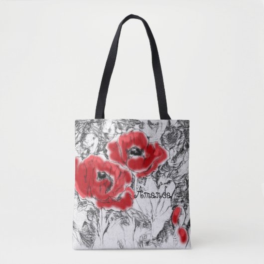 Met de hand getrokken rode papies bloemen bloemen tote bag (Voorkant)