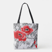 Met de hand getrokken rode papies bloemen bloemen tote bag (Achterkant)