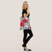 Met de hand getrokken rode papies bloemen bloemen tote bag (Op model)