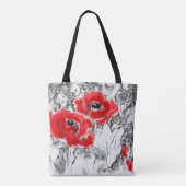 Met de hand getrokken rode papies bloemen bloemen tote bag (Achterkant)
