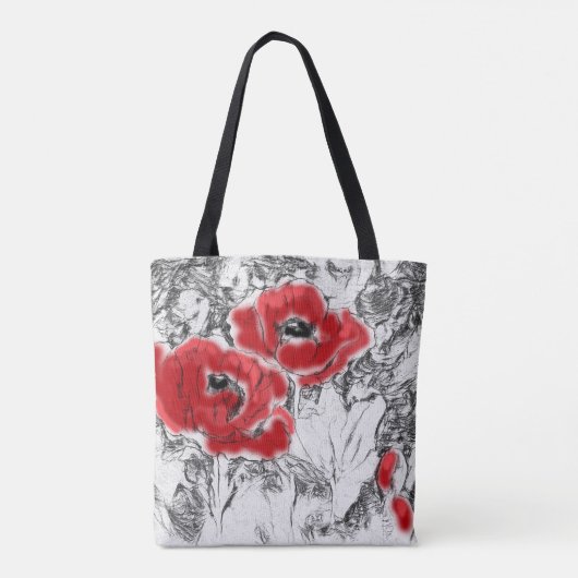 Met de hand getrokken rode papies bloemen bloemen tote bag (Achterkant)
