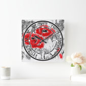 Met de hand getrokken rode papies bloemen bloemen vierkante klok (Huis)