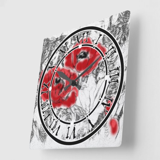 Met de hand getrokken rode papies bloemen bloemen vierkante klok (Hoek)