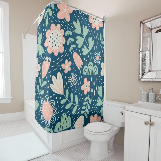 Met de hand getrokken, roestkleurige stof. Slijppa Douchegordijn (In situ)