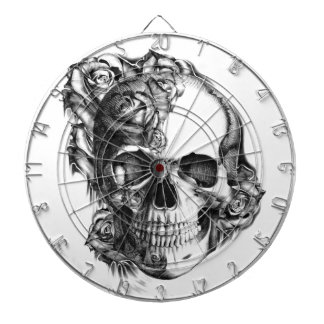 Met de hand getrokken roos schedel in zwart-wit. dartbord