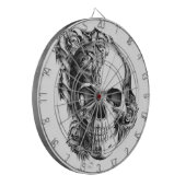 Met de hand getrokken roos schedel in zwart-wit. dartbord (Voorkant Links)