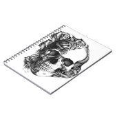 Met de hand getrokken roos schedel in zwart-wit. notitieboek (Linkerzijde)
