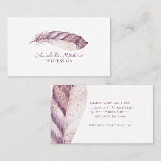 Met de hand getrokken roze paarse waterverf visitekaartje (Voorkant / Achterkant)
