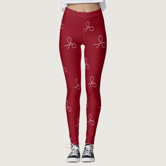 Met de hand getrokken schaar op maroon red leggings (Voorkant)