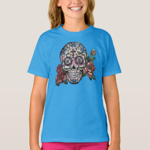 Met de hand getrokken schedel Dia de los Muertos T-shirt