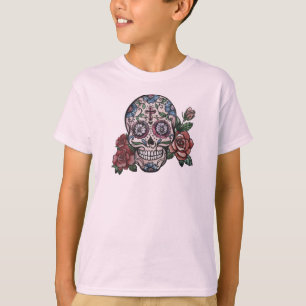 Met de hand getrokken schedel Dia de los Muertos   T-shirt