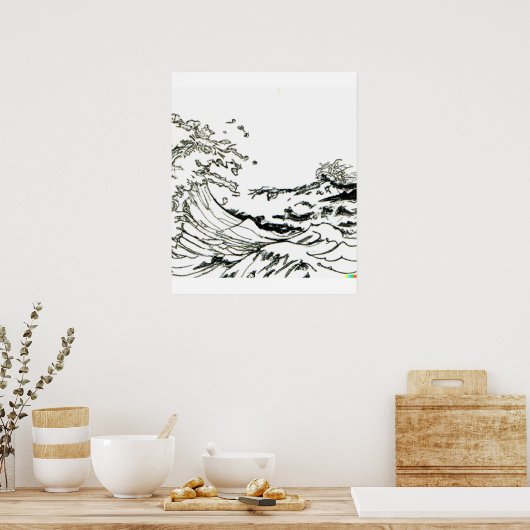 met de hand getrokken schets Grote Golf van Kanaga Poster (Keuken)