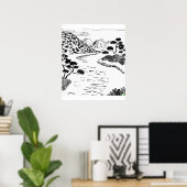met de hand getrokken schets van de stromende rivi poster (Thuiskantoor)
