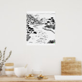 met de hand getrokken schets van de stromende rivi poster (Keuken)