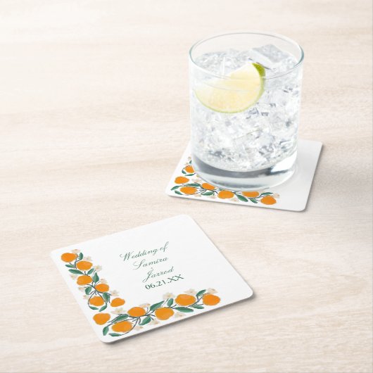 Met de hand getrokken Sinaasappel Botanische Abstr Kartonnen Onderzetters (Insitu)