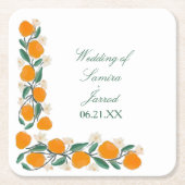 Met de hand getrokken Sinaasappel Botanische Abstr Kartonnen Onderzetters (Voorkant)