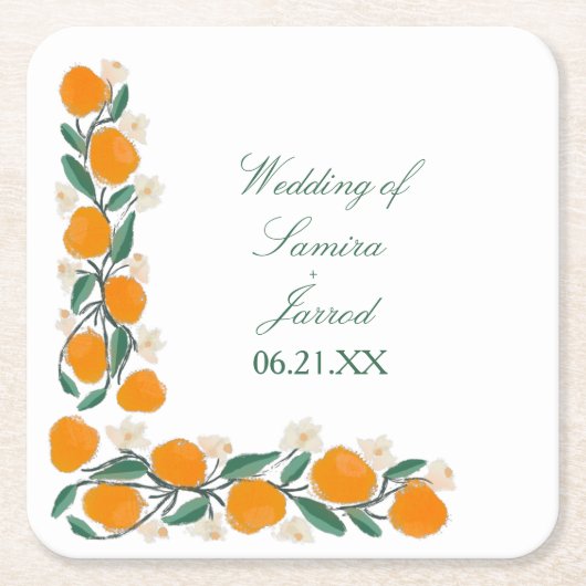 Met de hand getrokken Sinaasappel Botanische Abstr Kartonnen Onderzetters (Voorkant)