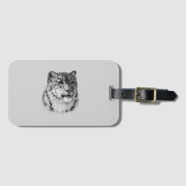 met de hand getrokken sneeuwluipaard bagagelabel