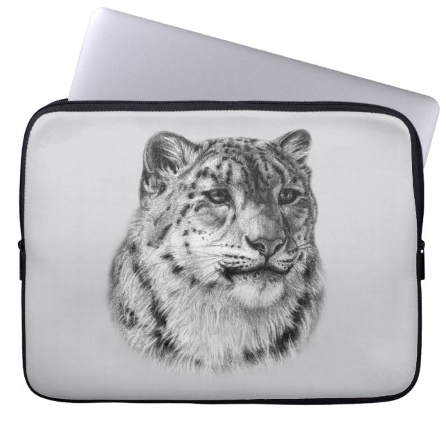 met de hand getrokken sneeuwluipaard laptop sleeve (Voorkant)