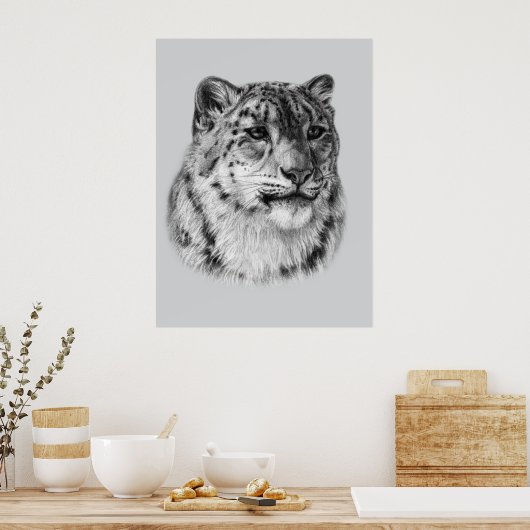 met de hand getrokken sneeuwluipaard poster (Keuken)