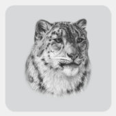 met de hand getrokken sneeuwluipaard vierkante sticker (Voorkant)