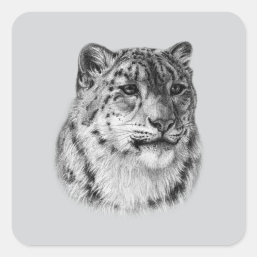met de hand getrokken sneeuwluipaard vierkante sticker (Voorkant)