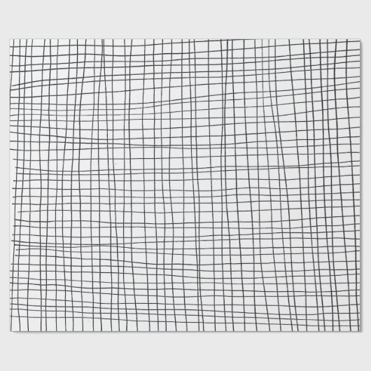 Met de hand getrokken stroompjes raster lijnen zwa cadeaupapier (Vlak)