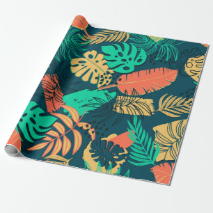 Met de hand getrokken tropisch vlak patroon. Palmb Cadeaupapier