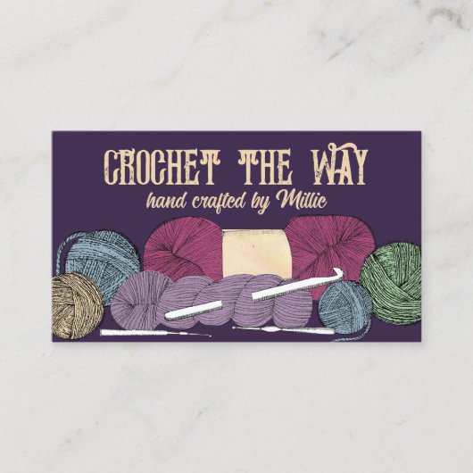 Met de hand getrokken twistgaren hank skein haakha visitekaartje (Voorkant)