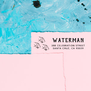 met de hand getrokken vis   Achternaam Retouradres Zelfinktende Stempel