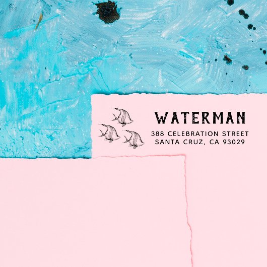 met de hand getrokken vis | Achternaam Retouradres Zelfinktende Stempel