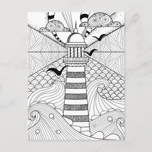 Met de hand getrokken vuurtoren briefkaart (Voorkant)