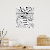 Met de hand getrokken vuurtoren Doodle 2 Poster (Keuken)