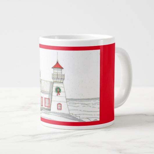 Met de hand getrokken vuurtoren Jumbo-kerstMok Grote Koffiekop (Voorkant rechts)