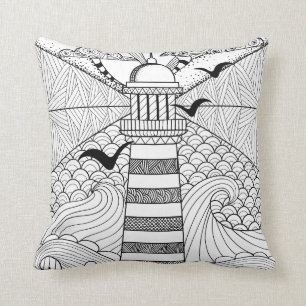 Met de hand getrokken vuurtoren kussen