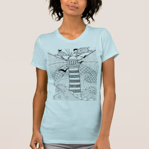 Met de hand getrokken vuurtoren t-shirt