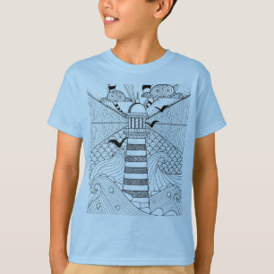 Met de hand getrokken vuurtoren t-shirt