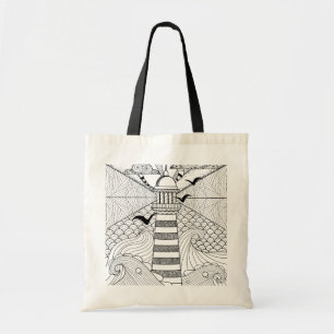 Met de hand getrokken vuurtoren tote bag