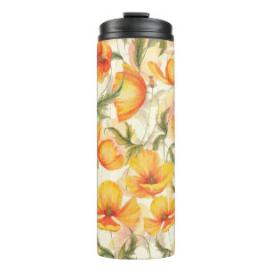 Met de hand getrokken waterverf floraal naadloos p thermosbeker