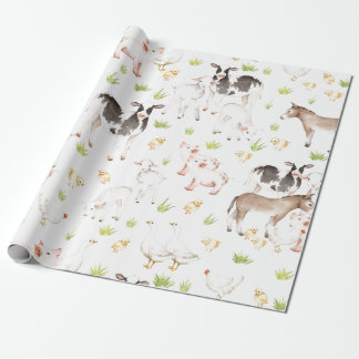 Met de hand getrokken waterverven dieren op het bo cadeaupapier