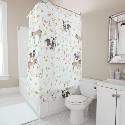 Met de hand getrokken waterverven dieren op het bo douchegordijn (In situ)