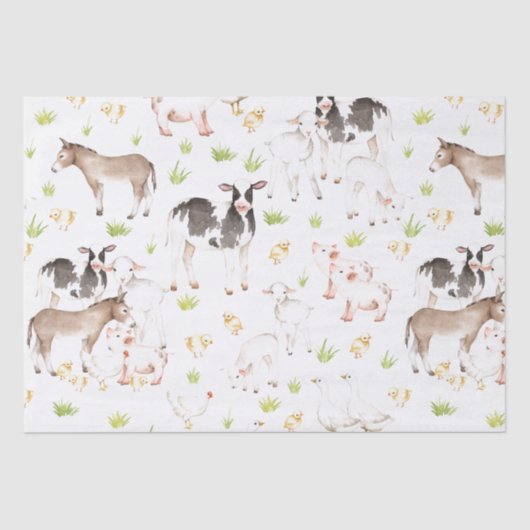 Met de hand getrokken waterverven dieren op het bo tissuepapier (Voorkant)