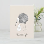 Met de hand getrokken Wenskaart Kiwi Bird die Baby Kaart (Staand voorkant)